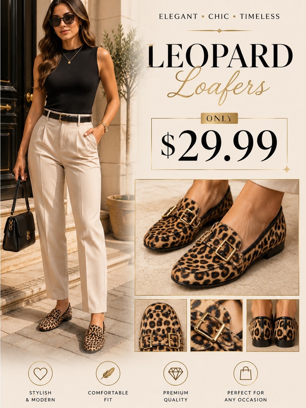 Talbots Leopard-Print Buckle Loafers in Black and Tan